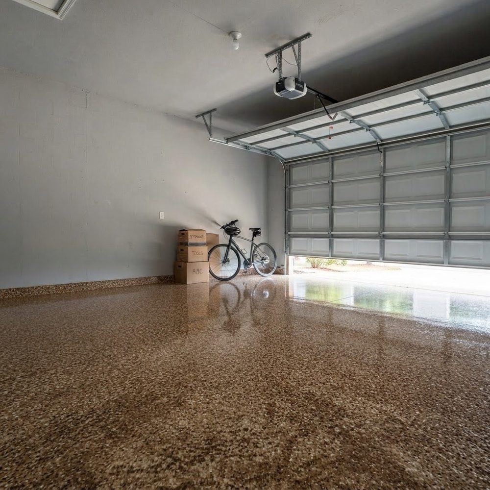 The same garage with a flake floor finished in Cabin Fever